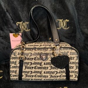 Juicy Couture Starry Night Beige & Black Satchel with Black Diamond Heart Charm